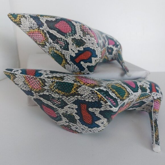 AZALEA WANG Stilettos Pumps Sz 8 Faux Snake Mob Wife Glam Pink White Pointy Toe - Picture 13 of 15